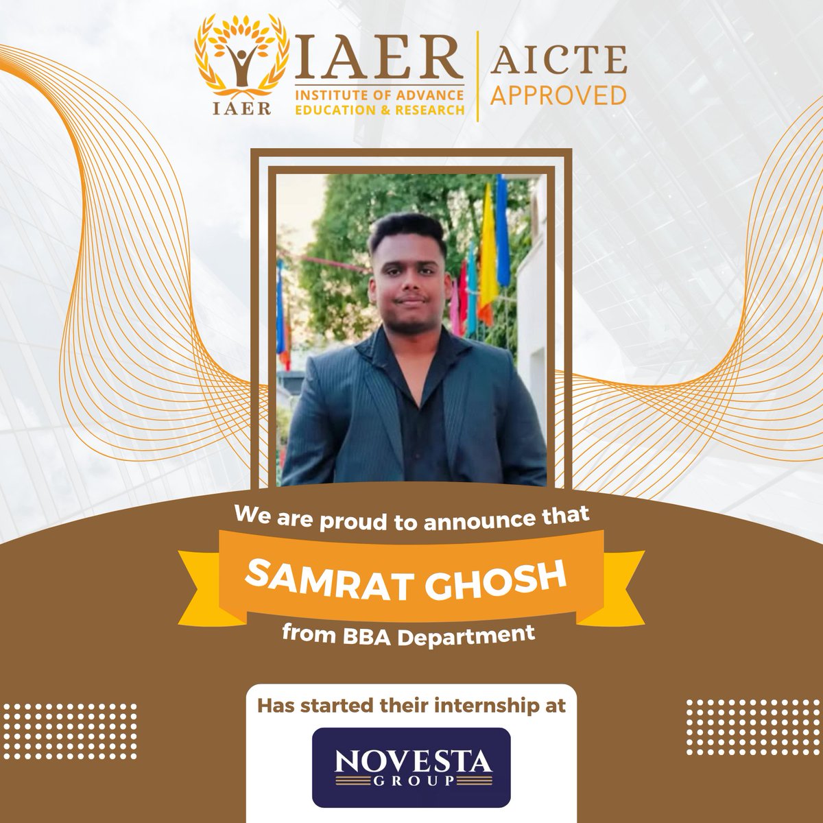 iaerindia's tweet image. 👏 Kudos to Samrat Ghosh!
Proud to announce your selection for an internship at Novesta Group. Keep learning and growing!
📞 +91 8001110000 | 🌐 iaer.ac.in
#IAER #InternshipUpdate #NovestaGroup #BBAJourney #GatewayToSuccess