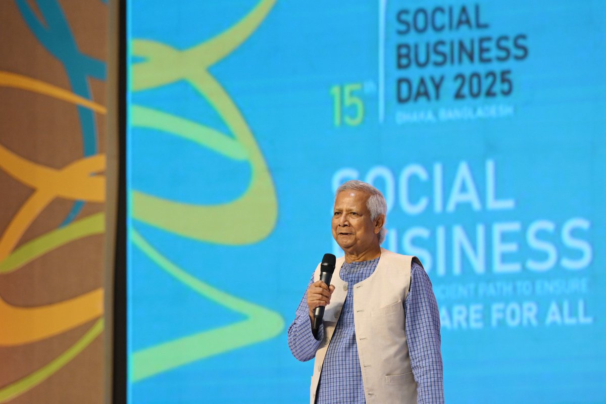 Chief Adviser Professor Yunus speaks at the inagural session of Social Bussiness Day 2025 programme in Savar, Dhaka on Friday.