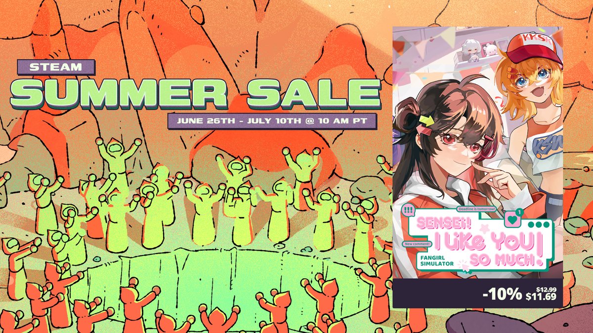 SenseiMuch38988's tweet image. 🎉LATEST NEWS 🎉
🌟Enjoy a discount of "Sensei! I Like You So Much!" in the Steam Summer Sale
🌟10% discount from June 26 to July 10
Don't miss out!
Full game coming in this summer ✨
#Senseisuki #indiegame #SteamSummerSale #Steam