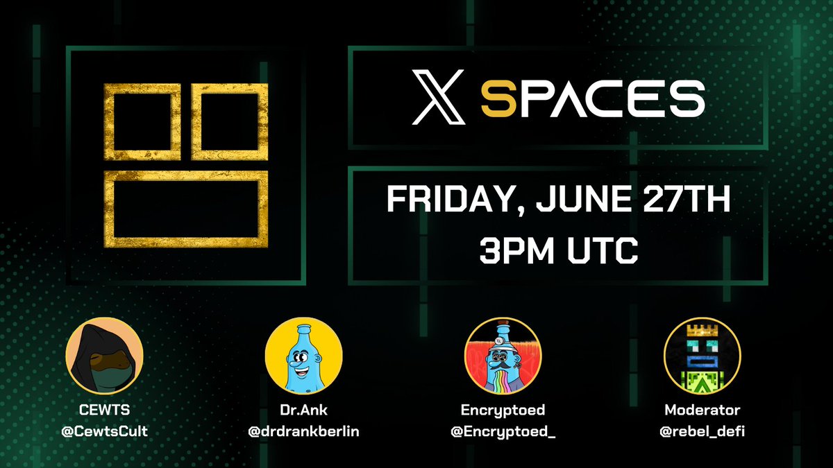 Galactic Quarks (@galactic_quarks) on Twitter photo Join us for the latest <a href="/superbolt_wtf/">Superbolt</a> updates and to hear everything you need to know about the imminent launch of <a href="/drdrankberlin/">Dr.Ank ๐ The Many Faces โ June 28</a> - the latest addition to the <a href="/neutron_org/">Neutron ๐</a> NFT scene ๐
Speakers include: "Dr Ank", <a href="/Encryptoed_/">Encryptoed</a> & <a href="/CewtsCult/">CEWTS ๐ MINTING ON SUPERBOLT.WTF</a>
๐๏ธ x.com/i/spaces/1mnxeโฆ Join us for the latest <a href="/superbolt_wtf/">Superbolt</a> updates and to hear everything you need to know about the imminent launch of <a href="/drdrankberlin/">Dr.Ank ๐ The Many Faces โ June 28</a> - the latest addition to the <a href="/neutron_org/">Neutron ๐</a> NFT scene ๐
Speakers include: "Dr Ank", <a href="/Encryptoed_/">Encryptoed</a> & <a href="/CewtsCult/">CEWTS ๐ MINTING ON SUPERBOLT.WTF</a>
๐๏ธ x.com/i/spaces/1mnxeโฆ