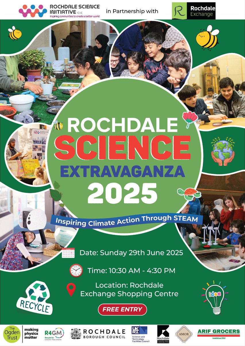 We are delighted to be supporting and attending the #RochdaleScienceExtravaganza on Sunday
An inspiring showcase on climate change, sustainability, and recycling! 
It is always a fantastic event - do come along for a day of discovery and fun if you can!
rochdalescience.co.uk/events/rochdal…