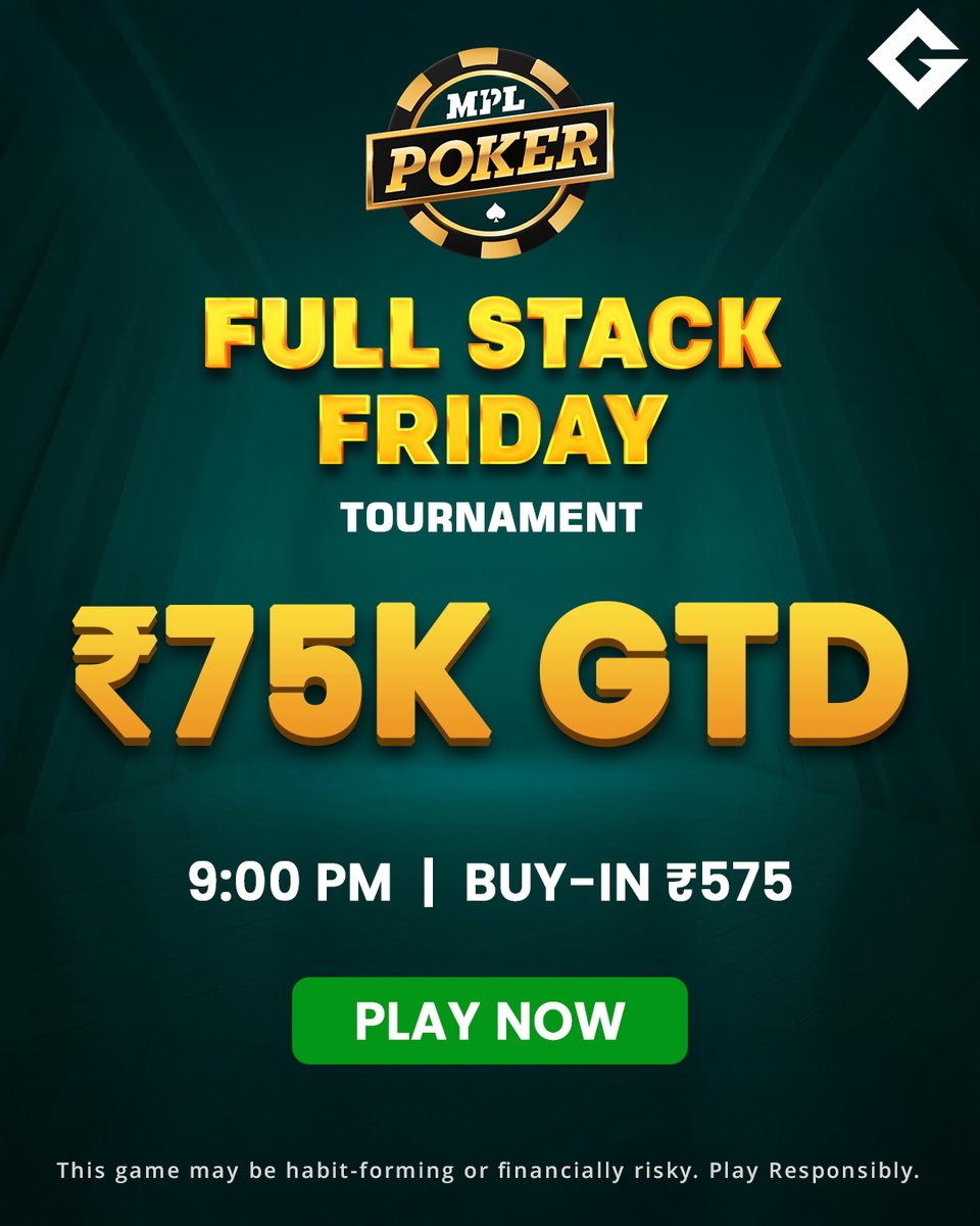 GutshotMagazine's tweet image. End your week with a full stack of action 🃏🔥 

MPL Poker’s Full Stack Friday brings you a thrilling ₹75K GTD tournament you can’t miss!

🕘 9:00 PM
🎟️ Buy-in: ₹575

Play now: tinyurl.com/GSMPLPoker

#OnlinePoker #WeekendPoker #FullStackFriday @mpl_poker