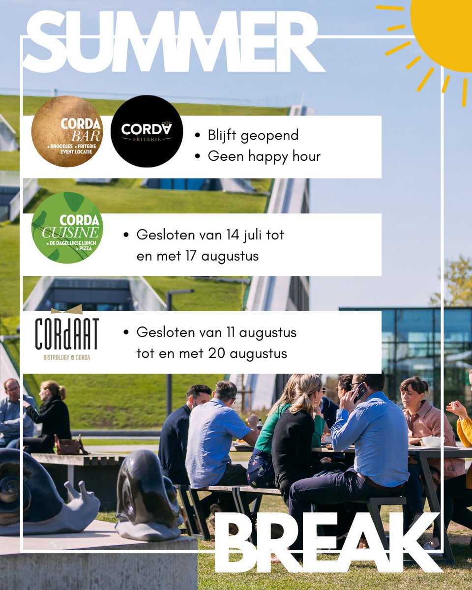 De zomervakantie is begonnen! ☀️ Ook het team van Corda Catering geniet van een welverdiende zomerpauze. Bekijk hier de aangepaste openingsuren.