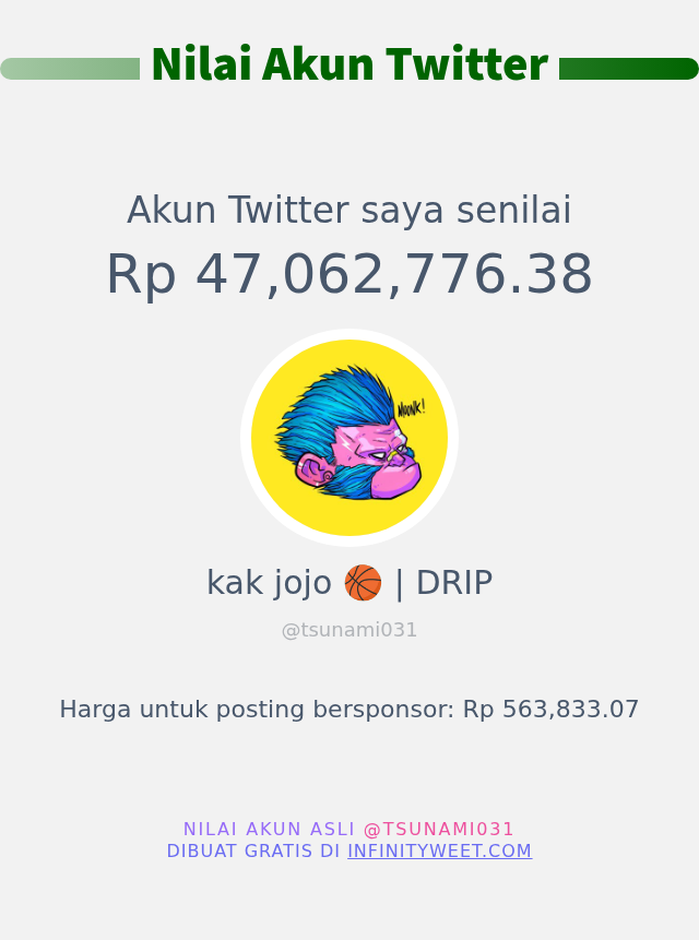 Nilai Twitter Saya adalah: Rp 47,062,776.38

➡️ infinityweet.com/account-worth?…