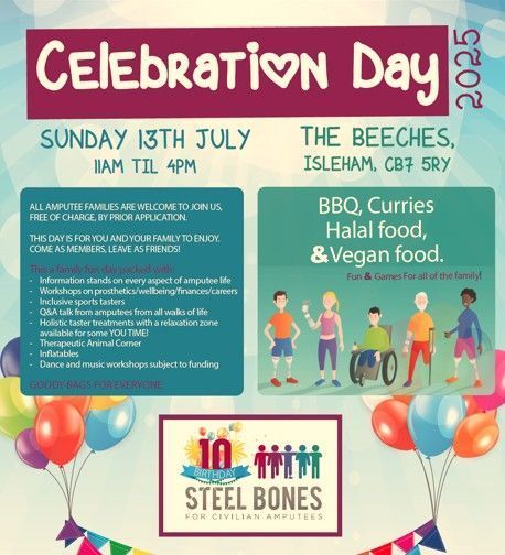 🎉 Steel Bones is turning 10! 🎉

We’re proud to stand with our friends at @SteelBonesUK as they celebrate a decade of empowering amputee families across the UK 💪

Join the celebration on 13 July in Cambridgeshire!

#SteelBones10 #AmputeeSupport #CelebrationDay