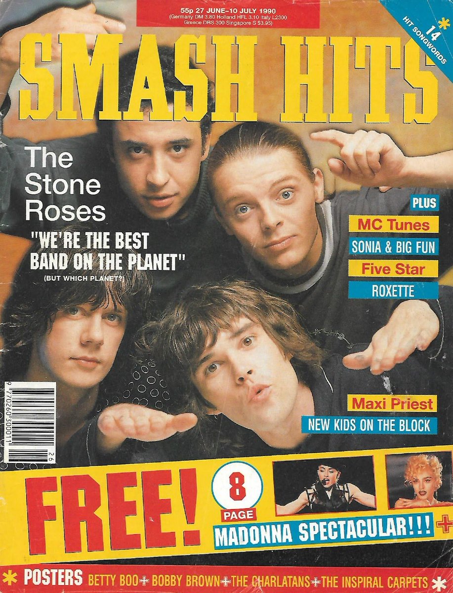 renifanpage's tweet image. #OTD 35 years ago The Stone Roses were on the cover of Smash Hits, @msmirandasawyer with words, Mike Prior with the 📸