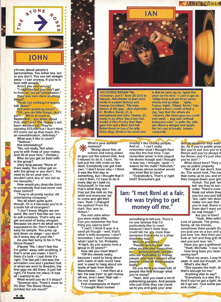 renifanpage's tweet image. #OTD 35 years ago The Stone Roses were on the cover of Smash Hits, @msmirandasawyer with words, Mike Prior with the 📸