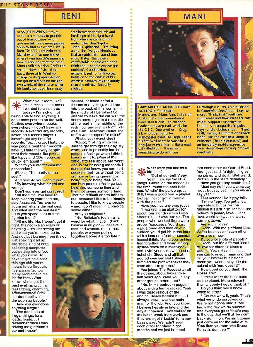 renifanpage's tweet image. #OTD 35 years ago The Stone Roses were on the cover of Smash Hits, @msmirandasawyer with words, Mike Prior with the 📸
