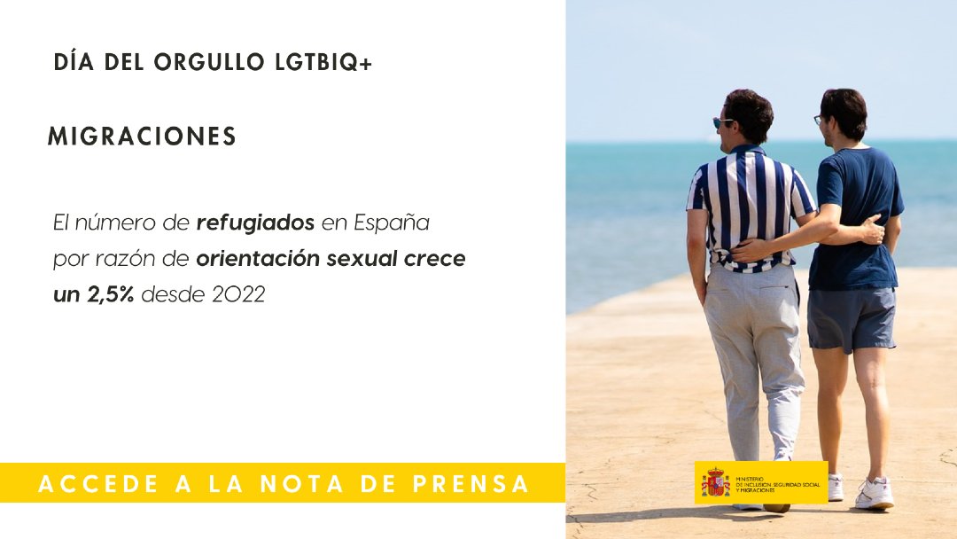 inclusiongob's tweet photo. 🌈El número de refugiados en España por razón de orientación sexual crece un 2,5% desde 2022
🏳️🌈El Sistema de Acogida de Protección Internacional sigue las recomendaciones de la @ACNURspain dirigidas al colectivo LGTBIQ+
#SíSeguimosQueriendo
Más info: https://t.co/G2RvcDjdXc https://t.co/5uNNjU4Dfd