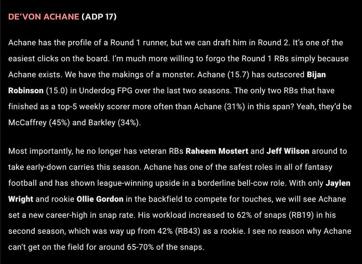 De'Von Achane will be my most-drafted RB this season

Here's why: