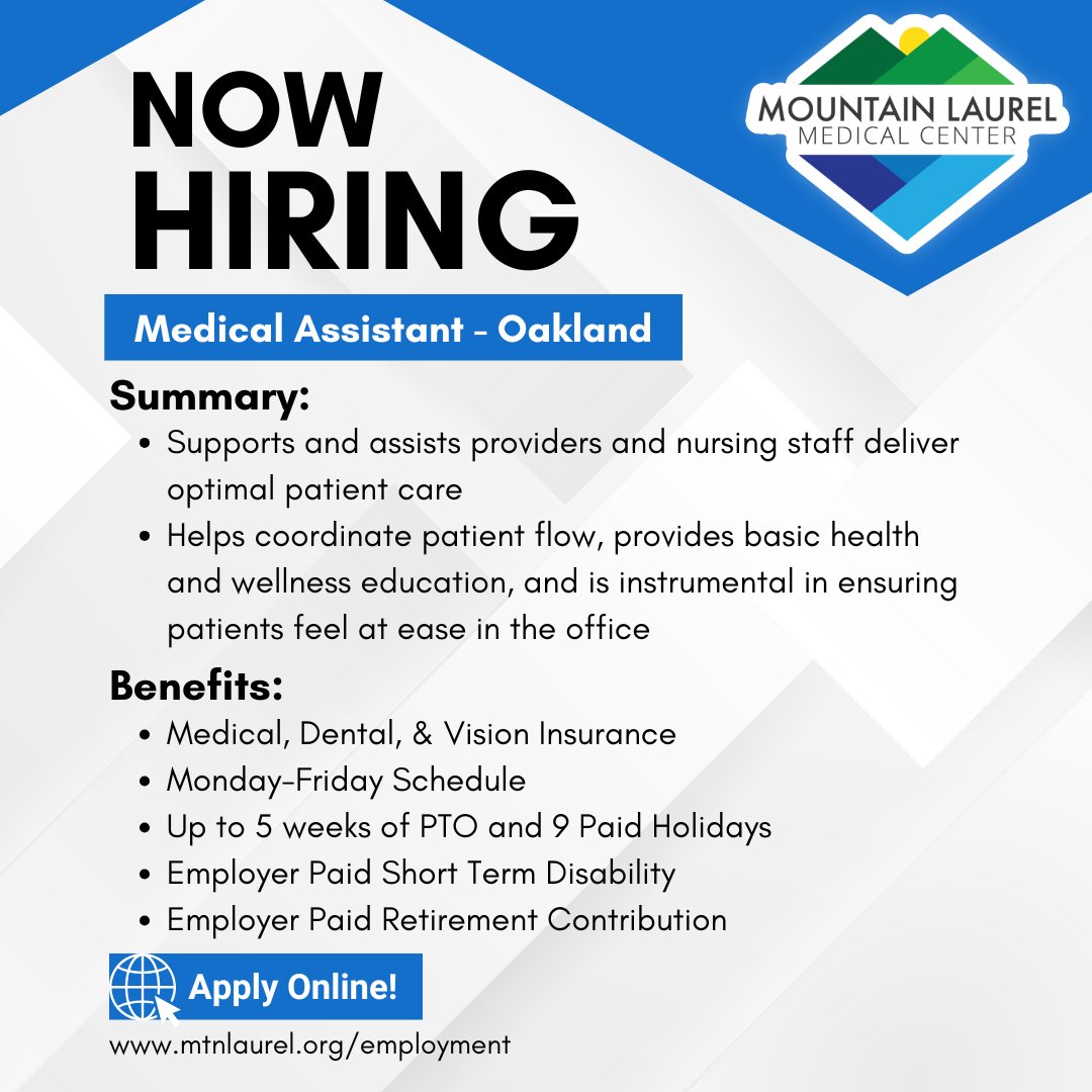 mlmc06's tweet image. For more information and to apply online, please visit: paycomonline.net/v4/ats/web.php…

This institution is an Equal Opportunity provider and employer. #MyMLMC #Recruitment