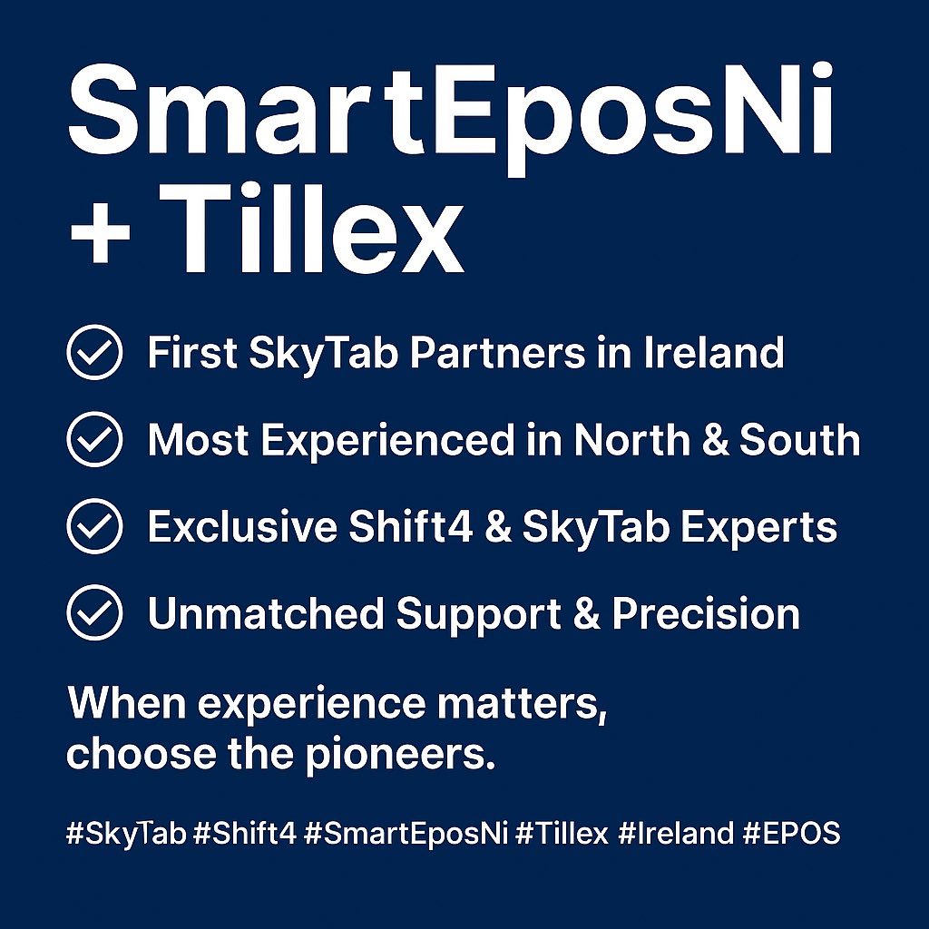 smarteposni's tweet image. SmartEposNi + Tillex
✔️ First SkyTab Partners in Ireland
✔️ Most Experienced in North &amp;amp; South
✔️ Exclusive Shift4 &amp;amp; SkyTab Experts
✔️ Unmatched Support &amp;amp; Precision
@till_ex 

When experience matters, choose the pioneers.
#SkyTab #Shift4 #SmartEposNi #Tillex #Ireland #EPOS