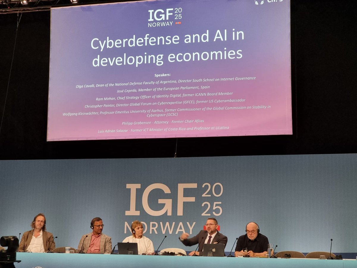 Luis Adrian Salazar Solís (@ladriansalazar) on Twitter photo Today closing Day of the <a href="/intgovforum/">IGF - Internet Governance Forum</a> in #Norway, I had the privilege to be part if the panel: Cyberdefense and Al in developing economies. #IGF2025
We talked about cyberwars, digital Diplomacy, cooperation, and digital protection for human development. Extraordinary moderation Today closing Day of the <a href="/intgovforum/">IGF - Internet Governance Forum</a> in #Norway, I had the privilege to be part if the panel: Cyberdefense and Al in developing economies. #IGF2025
We talked about cyberwars, digital Diplomacy, cooperation, and digital protection for human development. Extraordinary moderation