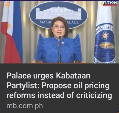 Mam, ginawa na po iyan! 🤦‍♂️

Early into our term, we filed House bills to unbundle oil prices &amp; remove VAT + TRAIN excise tax from oil products. Pero halfway into the Marcos Jr admin, di pa rin priority ang mga nabanggit.

Act on proposed reforms instead of dismissing criticism.