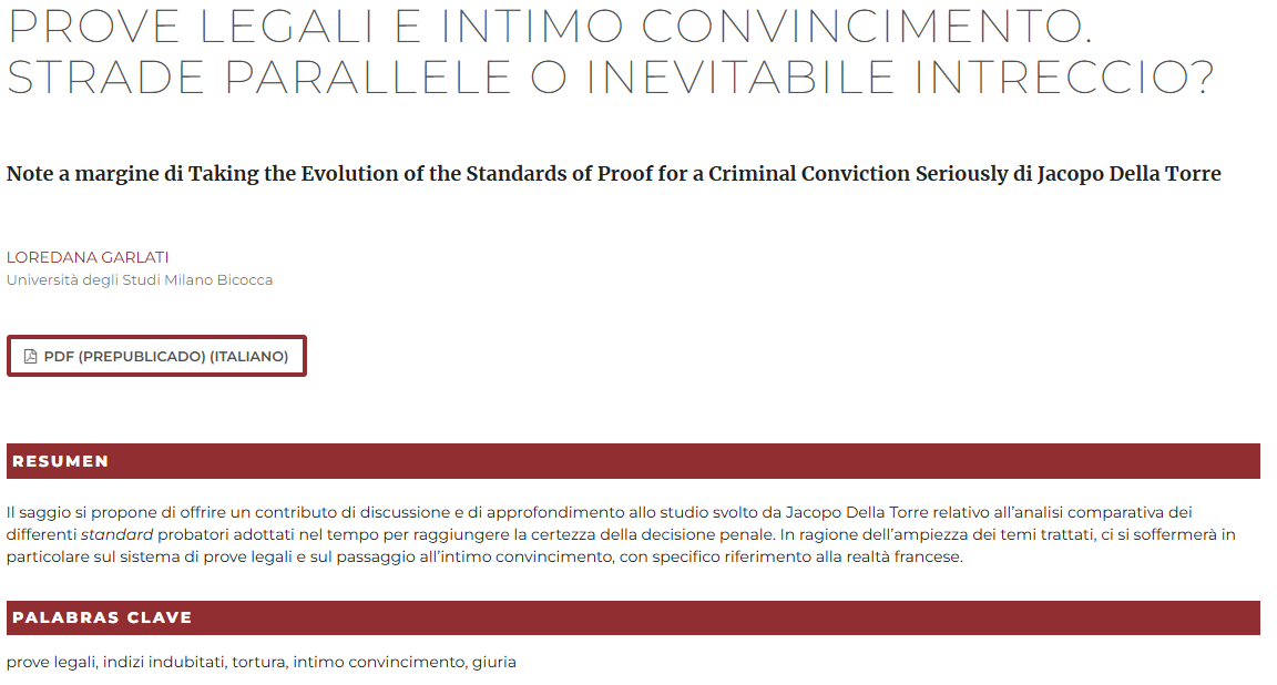 QuaestioF's tweet image. ¡NUEVO ARTÍCULO!

&quot;Prove legali e intimo convincimento. Strade parallele o inevitabile intreccio? Note a margine di Taking the Evolution of the Standards of Proof for a Criminal Conviction Seriously di Jacopo Della Torre&quot; de Loredana Garlati

➡️ revistes.udg.edu/quaestio-facti…