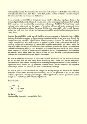 Lord (David) Alton (@davidaltonhl) on Twitter photo Well done <a href="/IanByrneMP/">lan Byrne MP</a> in getting 136 MPs & 29 peers from 10 political parties & none to sign a letter to <a href="/Keir_Starmer/">Keir Starmer</a> urging progress on ‘Hillsborough Law’ -<a href="/HumanRightsCtte/">UK Parliament Human Rights Committee</a> backs proposal & Chief Whip <a href="/LordRoyKennedy/">Rt Hon Lord Kennedy 🇬🇧🇮🇪🇺🇦</a> has been asked for <a href="/UKHouseofLords/">House of Lords</a> debate <a href="/ShabanaMahmood/">Shabana Mahmood MP</a> Well done <a href="/IanByrneMP/">lan Byrne MP</a> in getting 136 MPs & 29 peers from 10 political parties & none to sign a letter to <a href="/Keir_Starmer/">Keir Starmer</a> urging progress on ‘Hillsborough Law’ -<a href="/HumanRightsCtte/">UK Parliament Human Rights Committee</a> backs proposal & Chief Whip <a href="/LordRoyKennedy/">Rt Hon Lord Kennedy 🇬🇧🇮🇪🇺🇦</a> has been asked for <a href="/UKHouseofLords/">House of Lords</a> debate <a href="/ShabanaMahmood/">Shabana Mahmood MP</a>