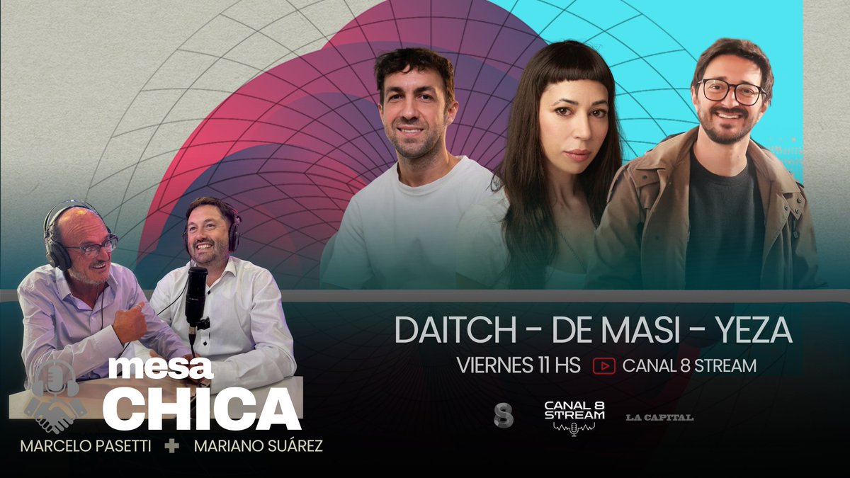 Llega una nueva edición de #MesaChica : 
▪️ Martín Yeza, diputado nacional
▪️ Victoria De Masi, autora de “Karina”
▪️ Alan Daitch, especialista en IA

Te esperamos hoy a partir de las 11 hs en nuestro canal de Youtube (Canal 8 Stream) 

youtube.com/@Canal8stream