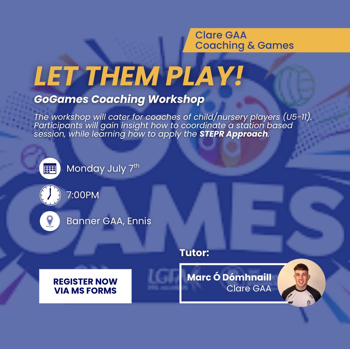 Marc Ó Dómhnaill (@mod_claregaagdc) on Twitter photo Coach Development
🗓️ Iúil 7ú
🕖 7 i.n.
📍 <a href="/BannerGAAEnnis/">Banner GAA Ennis</a>
Coaches are invited to input their details for our upcoming GoGames Coaching Workshop. Completion of the form will confirm your attendance.
forms.office.com/e/HQ3NV9s5D5
• Coaches of child players are welcome to attend Coach Development
🗓️ Iúil 7ú
🕖 7 i.n.
📍 <a href="/BannerGAAEnnis/">Banner GAA Ennis</a>
Coaches are invited to input their details for our upcoming GoGames Coaching Workshop. Completion of the form will confirm your attendance.
forms.office.com/e/HQ3NV9s5D5
• Coaches of child players are welcome to attend