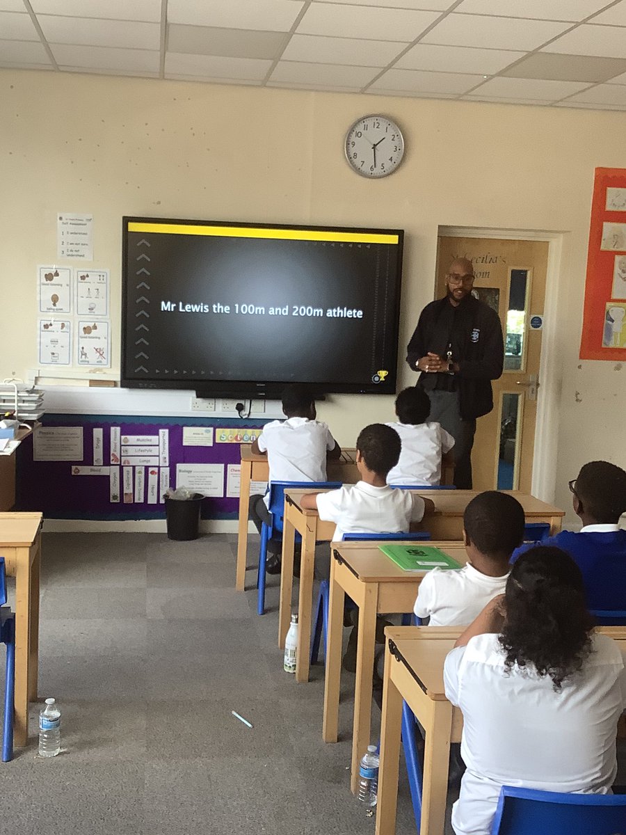 ChadPrimary's tweet image. Our very own Mr Lewis came to visit Y6 to talk all about his athletic career. A very inspiring talk about never giving up and pushing yourself to the limit. Thank you Mr Lewis. #vocations #futuregoals