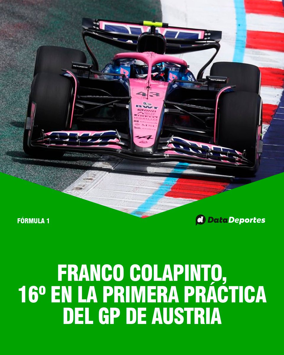 DataDeportesOk's tweet photo. 🇦🇷 @francolapinto, 16º EN LA PRIMERA PRÁCTICA LIBRE DEL #AUSTRIANGP

⏱️ El pilarense finalizó con un tiempo de 1:06.246, a 0.704 de George Russell, el líder de la tanda.

⏭️ La segunda práctica libre será este viernes, a las 12. https://t.co/nnRmQpepW8