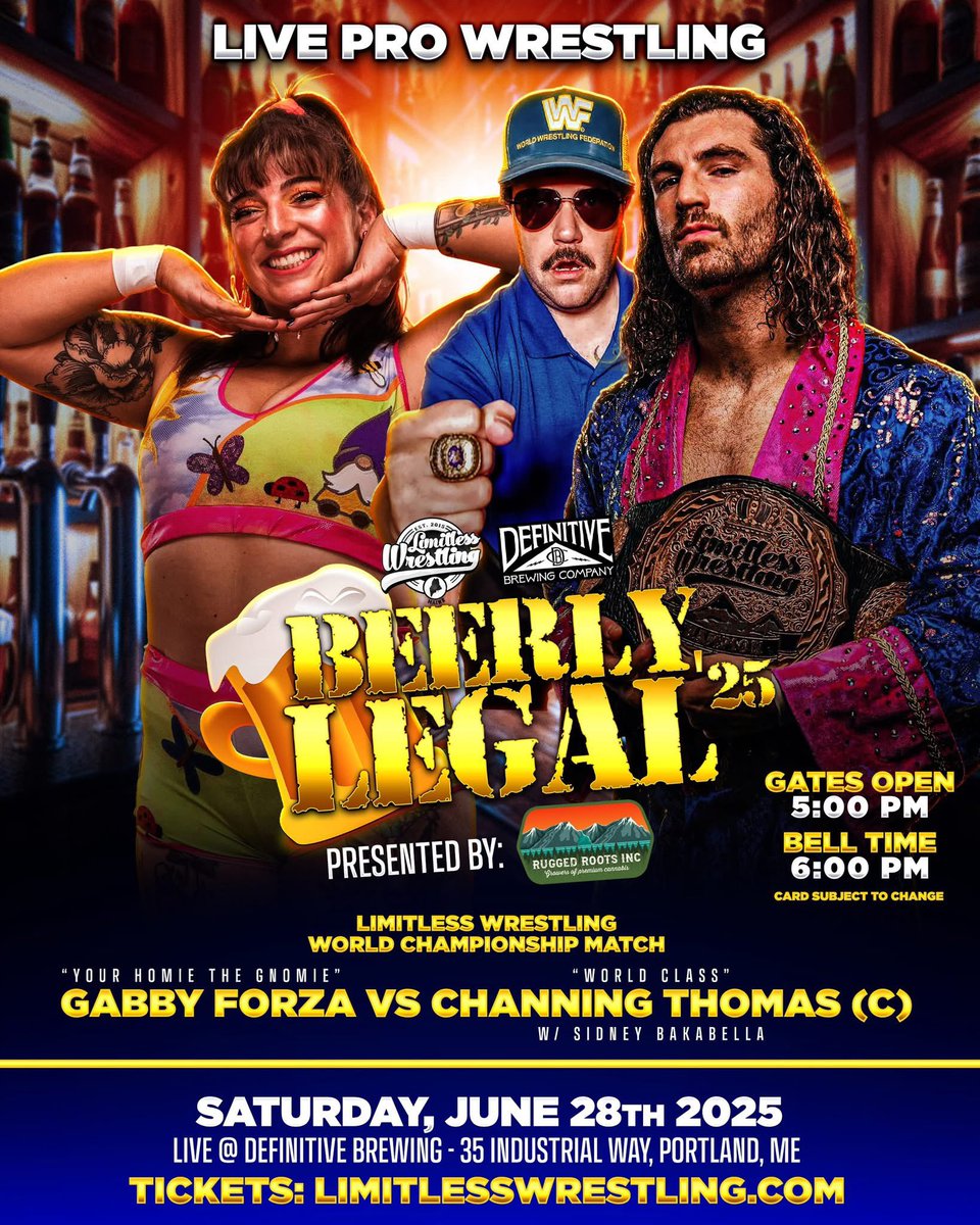 TOMORROW NIGHT! 💪🍄

For the first time in her career, Gabby Forza will challenge “World Class” Channing Thomas for the Limitless Wrestling World Championship!

📍 NEW VENUE ➡️ Yarmouth, ME!
🎟️ SOLD OUT!

📺 Streaming LIVE on YouTube &amp; <a href="/indiewrestling/">IWTV</a>!