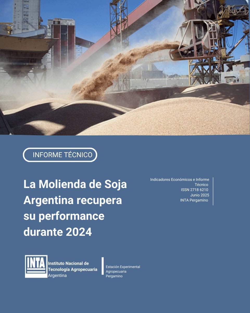 INTA Pergamino (@intapergamino) on Twitter photo 🆕 Informe Técnico INTA Pergamino
📊 Molienda de soja: recuperación histórica en 2024 y perspectivas 2025.
🔎 Análisis de exportaciones, importaciones y rol del complejo sojero.
📥 Informe completo: paolilli.maria@inta.gob.ar
#INTA #Soja #Molienda #Agroindustria 🆕 Informe Técnico INTA Pergamino
📊 Molienda de soja: recuperación histórica en 2024 y perspectivas 2025.
🔎 Análisis de exportaciones, importaciones y rol del complejo sojero.
📥 Informe completo: paolilli.maria@inta.gob.ar
#INTA #Soja #Molienda #Agroindustria