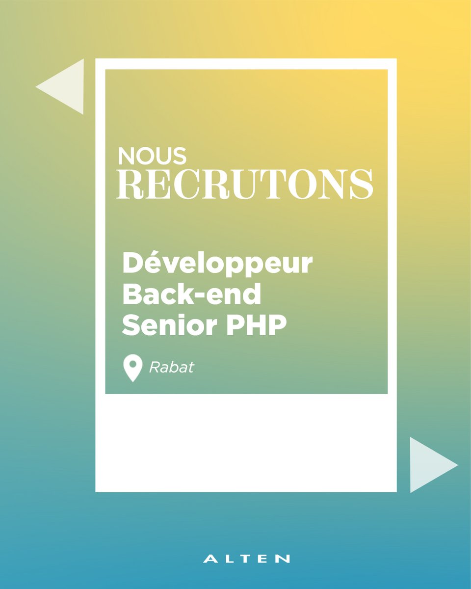 altenmaroc's tweet image. ALTEN Maroc poursuit le renforcement de ses équipes tech
 Nous recrutons un Développeur Back-End Senior PHP pour accompagner des projets structurants et à forte exigence technique.
📍 Rabat
 👉 Postulez ici :
 bit.ly/4kTjuUd
#ALTENMaroc #PHPDeveloper #RecrutementTech…