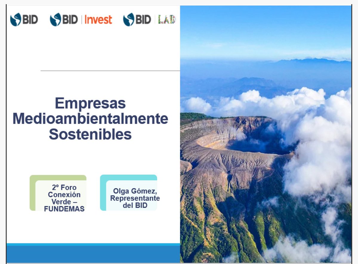 Olga Gomez Garcia (@olgagomezbid) on Twitter photo 🌿 La sostenibilidad es una estrategia empresarial inteligente.
En el Foro #ConexiónVerde de <a href="/FUNDEMAS/">FUNDEMAS</a>, que reunió a más de 100 líderes empresariales comprometidos con el desarrollo sostenible de 🇸🇻, reafirmamos desde el <a href="/el_BID/">Banco Interamericano de Desarrollo</a> como invertir en sostenibilidad tiene el potencial 🌿 La sostenibilidad es una estrategia empresarial inteligente.
En el Foro #ConexiónVerde de <a href="/FUNDEMAS/">FUNDEMAS</a>, que reunió a más de 100 líderes empresariales comprometidos con el desarrollo sostenible de 🇸🇻, reafirmamos desde el <a href="/el_BID/">Banco Interamericano de Desarrollo</a> como invertir en sostenibilidad tiene el potencial