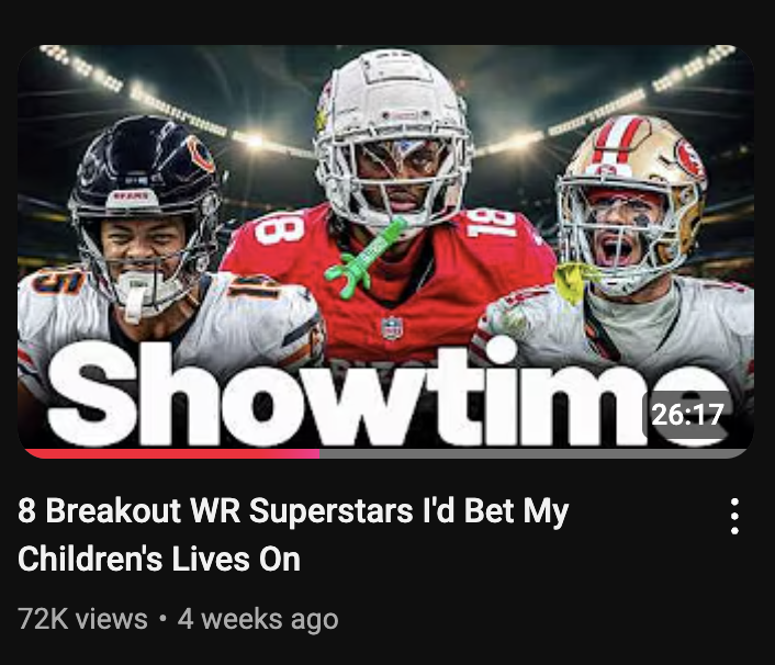 the only way to breakout on fantasy youtube rn is to be GREAT at writing titles, you can not convince me otherwise. 

you HAVE to be experimenting with unique, funny, interesting titles that aren't recycled 1000x over in our space