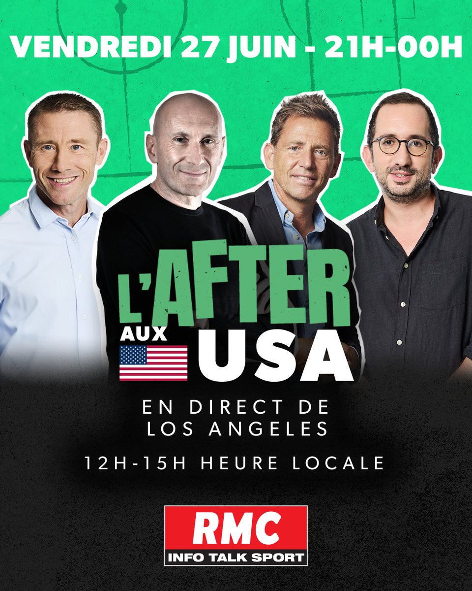 After Foot RMC (@afterrmc) on Twitter photo 🇺🇸 Troisième étape de l'#AfterRMC aux USA sur la côte Ouest.
📻 <a href="/gilbertbrisbois/">Gilbert Brisbois</a>, <a href="/DanielRiolo/">Daniel Riolo</a>, <a href="/FlorentGautreau/">Florent Gautreau</a> et <a href="/BrnJimmy/">Jimmy BRAUN</a> seront en direct de Los Angeles.
👉 Une émission en direct de 21h à 00h sur RMC (12h/15h heure locale) depuis la Résidence de France de Beverly Hills. 🇺🇸 Troisième étape de l'#AfterRMC aux USA sur la côte Ouest.
📻 <a href="/gilbertbrisbois/">Gilbert Brisbois</a>, <a href="/DanielRiolo/">Daniel Riolo</a>, <a href="/FlorentGautreau/">Florent Gautreau</a> et <a href="/BrnJimmy/">Jimmy BRAUN</a> seront en direct de Los Angeles.
👉 Une émission en direct de 21h à 00h sur RMC (12h/15h heure locale) depuis la Résidence de France de Beverly Hills.
