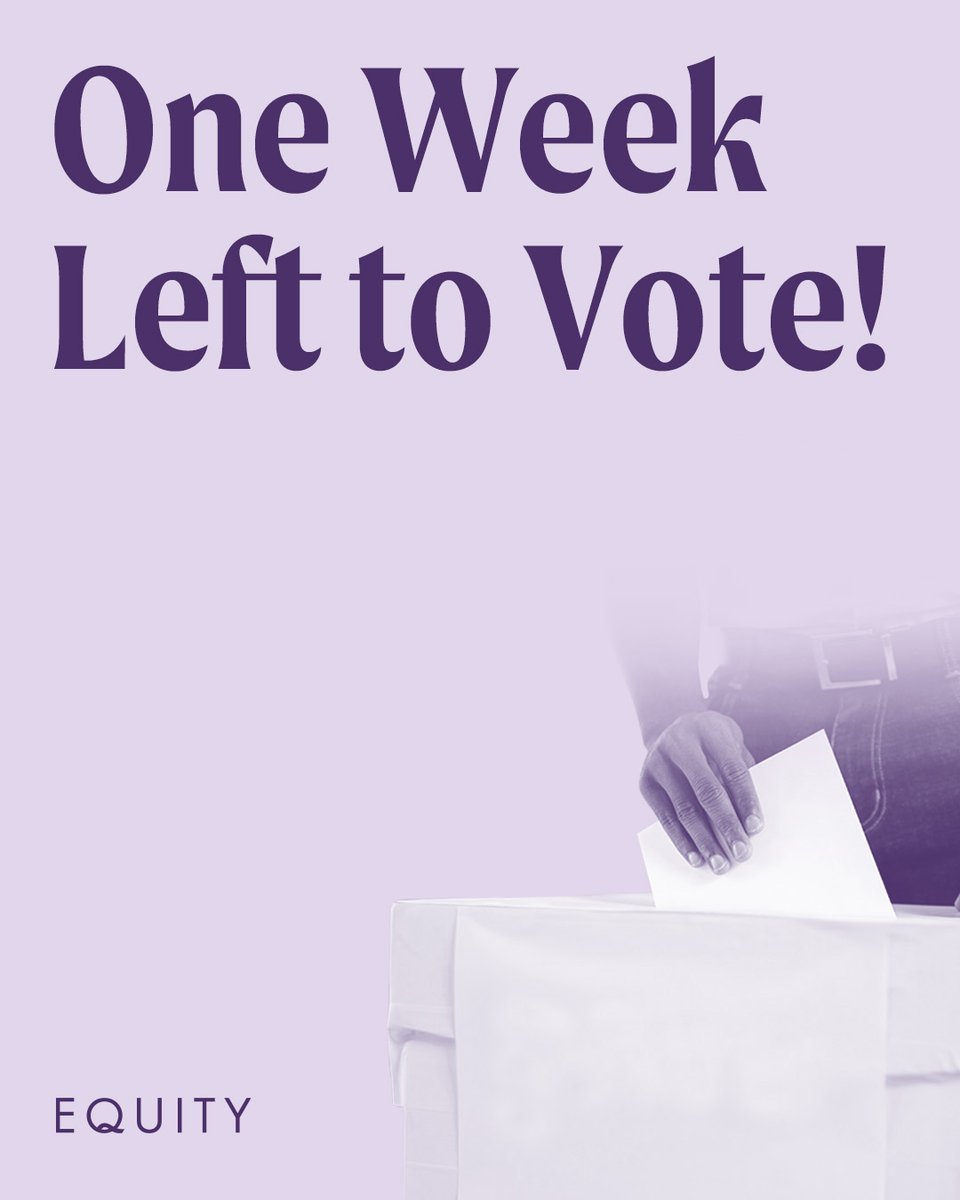 ⏱️Time is running out to vote in the Equity Committee Elections 2025. 

Check your inbox for your unique voting email from UK Engage, sent on or around 29 May, and cast your vote online now. 

Voting closes in ONE WEEK at 12 noon on Friday 4 July 2025 

tinyurl.com/EquityCE25