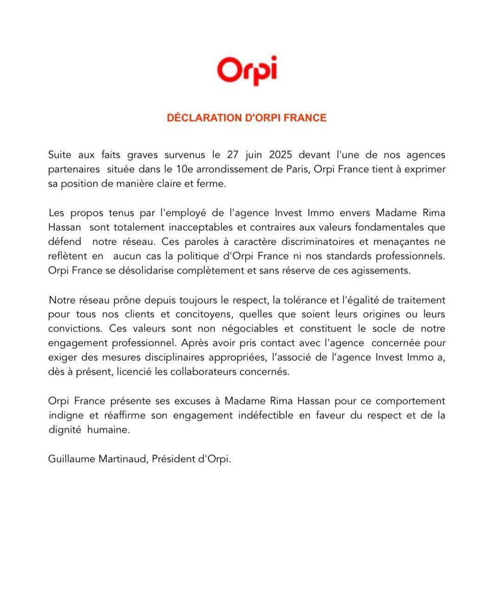 NupesNews's tweet image. 🔴⚡Les deux employés d'Orpi ont été LICENCIÉS après avoir fait l'apologie du génocide en cours en Palestine. Orpi « présente ses excuses » à Rima Hassan.