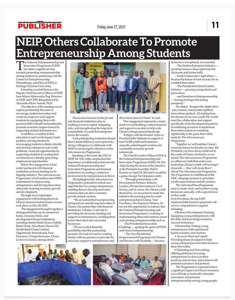 NEIP joins forces with key partner CEPE to equip students with the tools, mindset, and support to turn ideas into thriving businesses. Under the leadership of <a href="/EricAdjei_/">Eric Adjei.</a> _  at NEIP, no one is left behind, everyone is involved.#Adwumawura #EricAdjei
