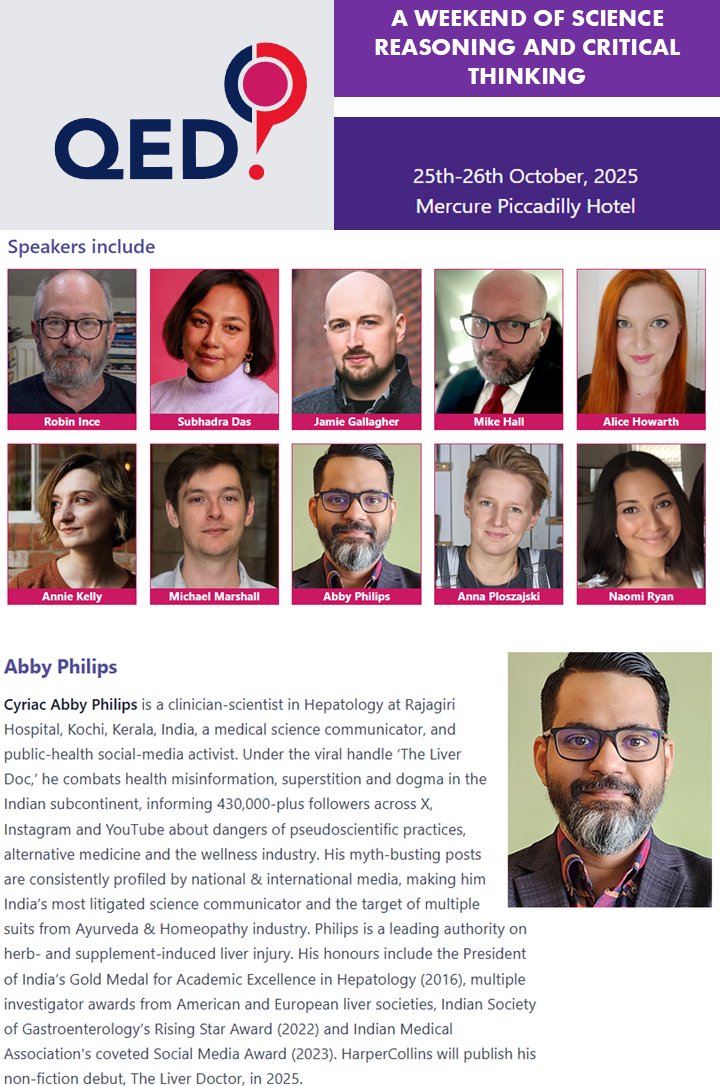 Dear friends, some good news. I will be an invited main stage speaker at the QED: Question, Explore, Discover, the fascinating and influential annual skeptics conference held in Manchester, England this year. 

QED is widely recognized as the largest skepticism and pop-science