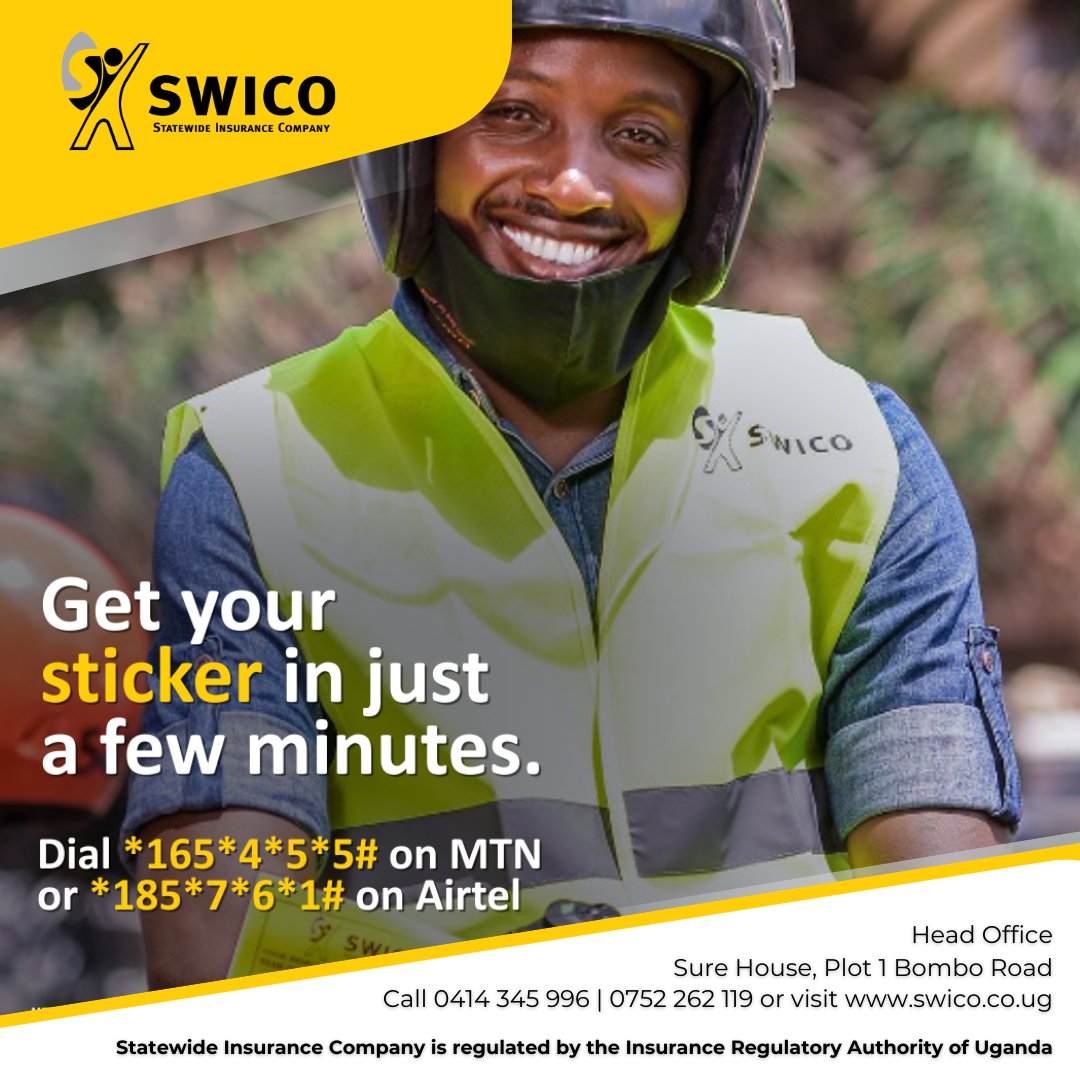 swico_uganda's tweet image. Need motor 3rd party insurance? Look no further than SWICO! Follow the easy steps below and visit any of our outlets to get your sticker. #SecureWithSWICO