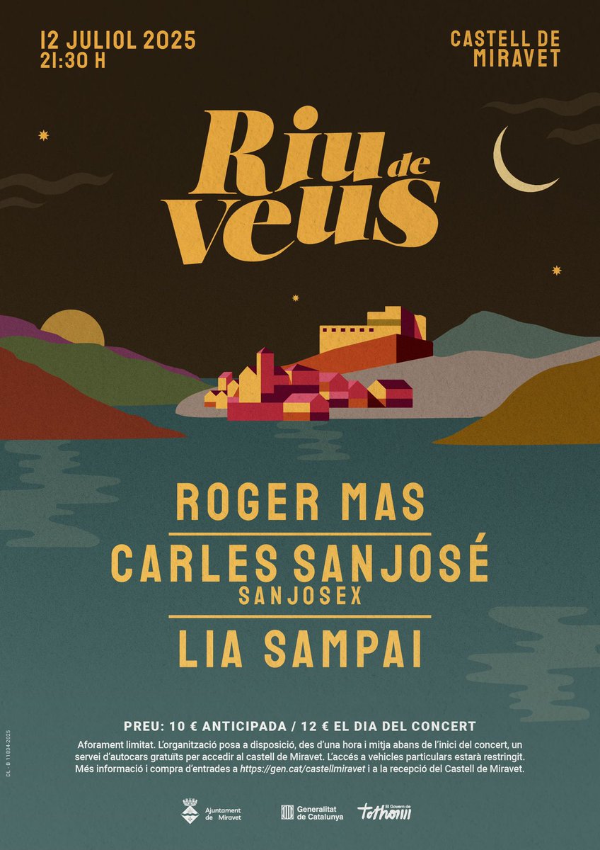 Una banda formada per 4 músics ebrencs es reunirà exclusivament per acompanyar a 3 artistes amb varietats #dialectals diferents:

#solsoní, #empordanès, #ebrenc

Un únic concert on s'intercalaran les cançons d'aquests 3 artistes.
Una nit màgica al castell de #Miravet