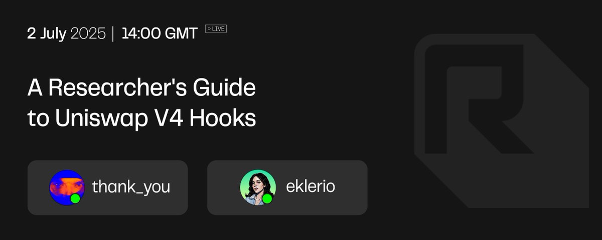 Uniswap v4 hooks are changing the game, protocol composability up, attack surface even more up.

Join our Discord event on July 2 to learn how hooks work, how they can break, and what it means for on-chain security.

Get notified on Discord: