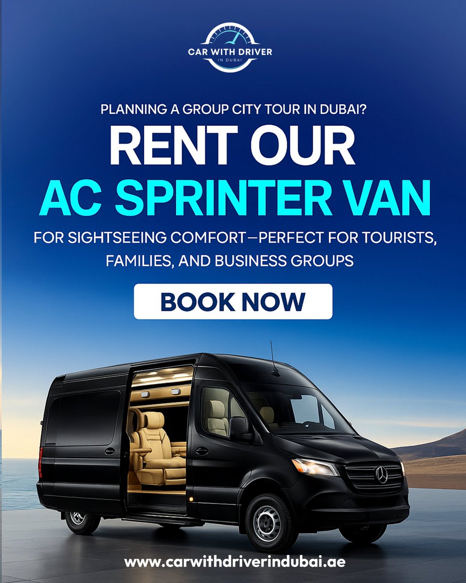 cwddubai's tweet photo. 🚐 Touring Dubai? Rent an AC Sprinter van with a professional driver! Perfect for families &amp; business groups. 

Book now and travel in style. 🌆✨
 
#DubaiVanRental #SprinterVanDubai #DubaiTravel #VanWithDriverDubai #LuxuryVanDubai https://t.co/dtUztYx5jA