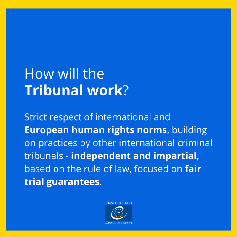 coe's tweet photo. What is the Special Tribunal for the Crime of Aggression against Ukraine?

A proposed independent tribunal, to be established within the framework of the #CoE
Fair trials 
Truth, accountability &amp; justice at the core
International  legal standards

🔗 https://t.co/zJ2vGevDDA?