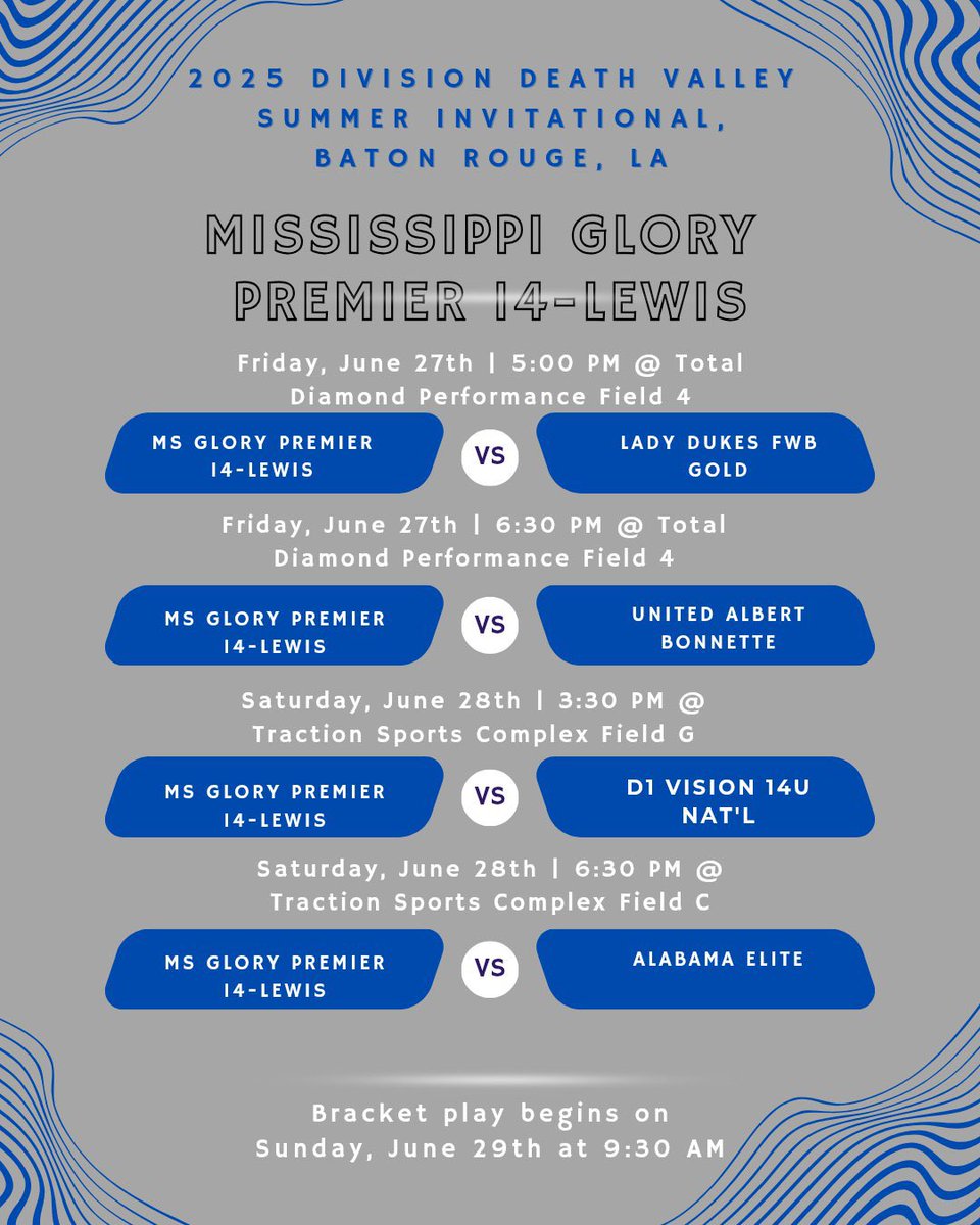Come see us this weekend at the Death Valley Invite in Baton Rouge!! #ALLIN <a href="/xtremedemarini/">Jim Lewis</a> <a href="/MsGlory14ProGas/">Mississippi Glory Premier 14-Lewis</a> 
<a href="/CoachCarlton1/">Coach C</a>