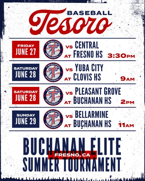 Tesoro Baseball (@tesorotitans_bb) on Twitter photo The Titans kick off the summer playing in the Buchanan HS Summer Elite Tournament this weekend. #TheTitanWay <a href="/OfficialTesoro/">Official Tesoro HS</a> The Titans kick off the summer playing in the Buchanan HS Summer Elite Tournament this weekend. #TheTitanWay <a href="/OfficialTesoro/">Official Tesoro HS</a>