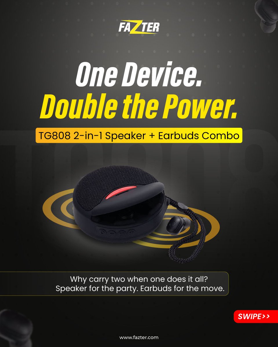 fazterusa's tweet photo. One gadget. Double the sound. TG808 is all you need: earbuds + speaker in one.
.
.
.
#2in1Gadget #TechUpgrade #WirelessAudio #BluetoothSpeaker #EverydayTech #FazterFinds #GadgetGoals #SoundOn https://t.co/xirGZuRsQs