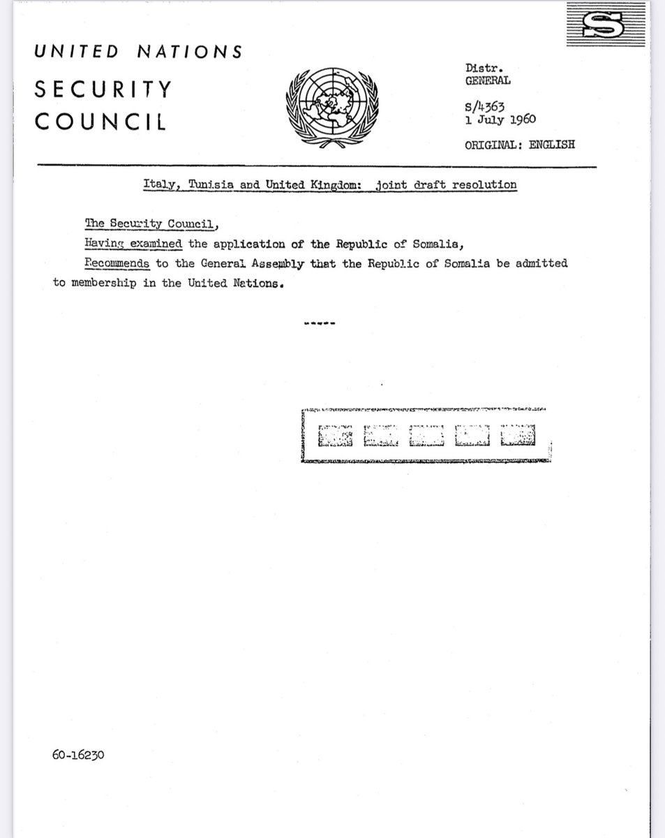 Had Somalia’s independence produced two separate states, why did the UK and Italy—its former colonial powers—jointly propose the admission of a unified Republic of Somalia to the UN? History offers a clear and formal answer.