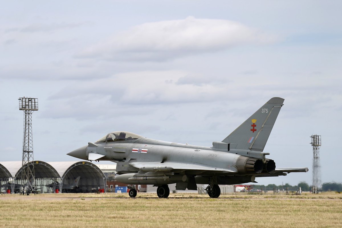 jjgiddens's tweet image. Eurofighter Typhoon FGR4’s return to RAF Coningsby in Lincolnshire. The base is one of two RAF Quick Reaction Alert (QRA) stations tasked with intercepting and identifying unknown aircraft or those that have deviated from flight plans, to protect UK airspace