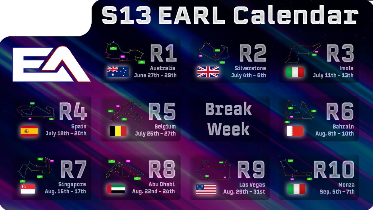 EARLF1League's tweet photo. Same league, new account and new £1000 prizepool. 💰
Make sure to signup as we get S13 started with Round 1 in Australia tonight. 🇦🇺⏭️
Show us support following and reposting! https://t.co/2iULfHtCGx
