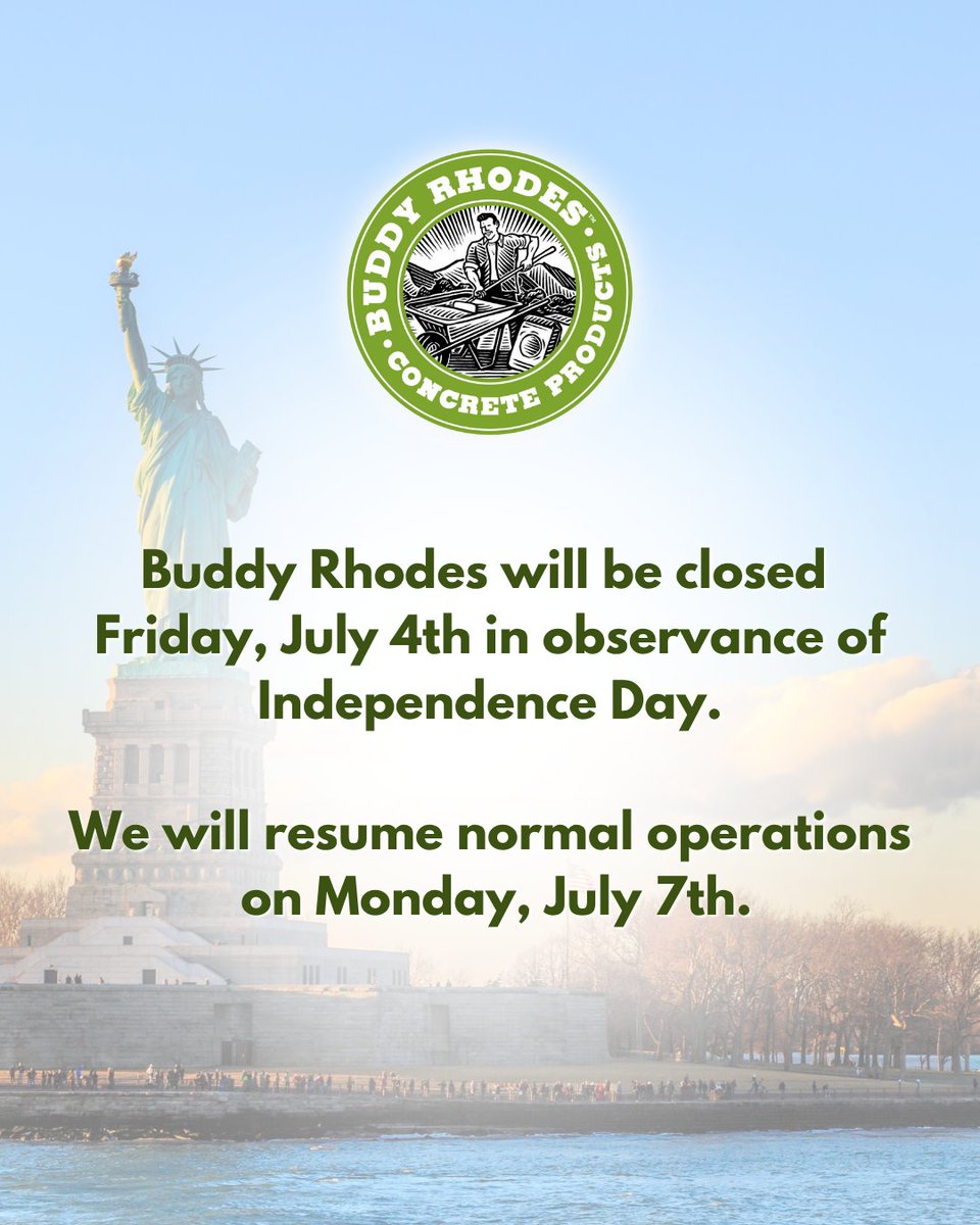 Buddy Rhodes will be closed on Friday, July 4th in observance of Independence Day. We will resume normal operations on Monday, July 7th.