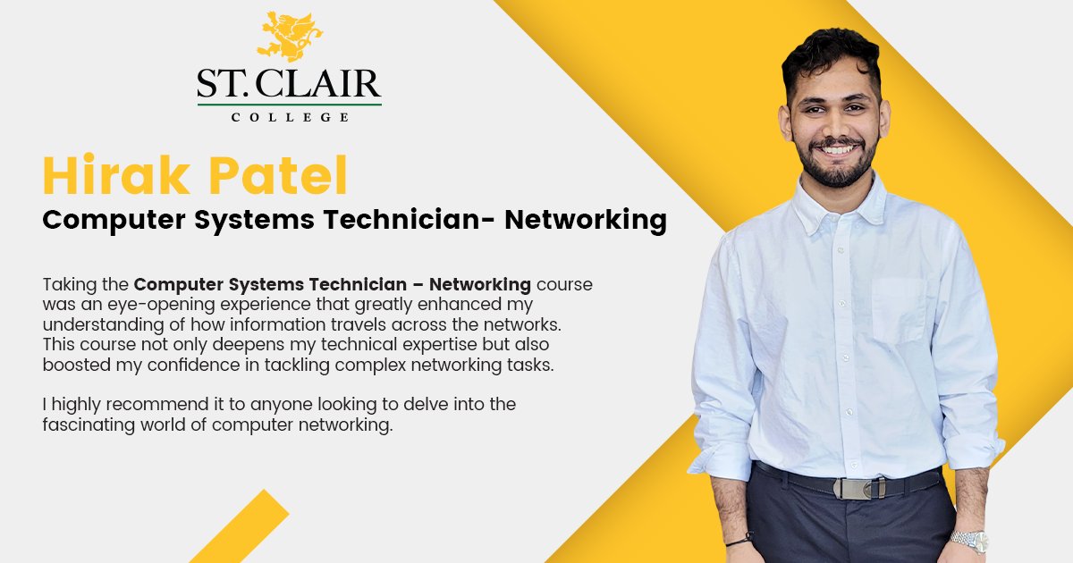 St. Clair College’s 2-year Computer Systems Technician - Networking grads gain entry-level roles as Technical Support Analysts, Network/System Administrators, or Computer Network Technologists across various sectors. 
stclaircollege.ca/programs/compu…

Apply today, start this September!