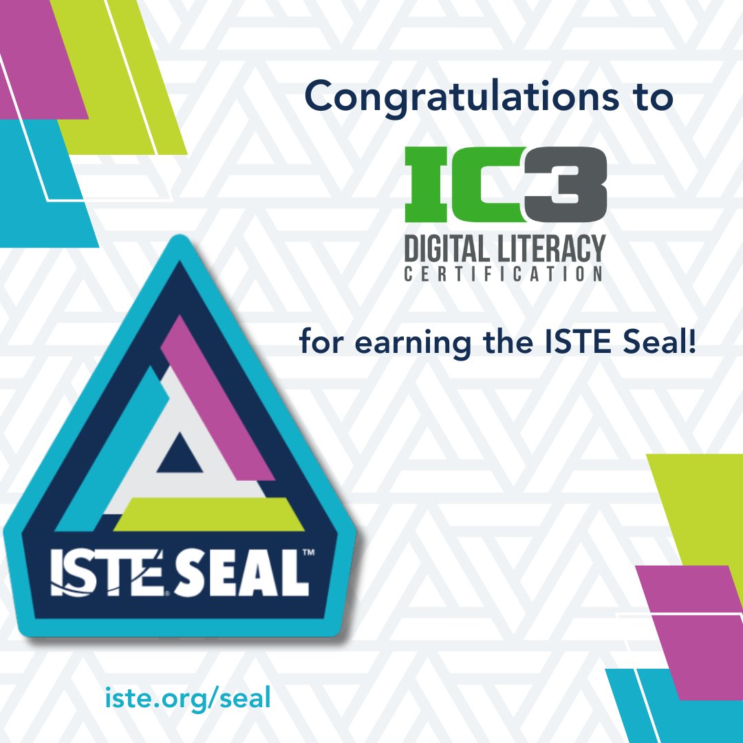 ISTEofficial's tweet image. 👏 Congrats to @Certiport! The IC3 Digital Literacy Global Standard Six earned the #ISTESeal for helping learners become responsible, ethical &amp;amp; innovative digital citizens. 🌍

🔗 Learn more: hubs.li/Q03tX4W_0
#EdTech #DigitalLiteracy