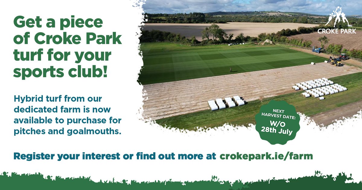 🌱 Want a piece of history for your pitch?

Croke Park hybrid turf now available! 🏐⚽⛳
Perfect for GAA, Soccer &amp; Golf clubs 🙌

Next harvest: W/O 28th July 📆
👉 crokepark.ie/farm