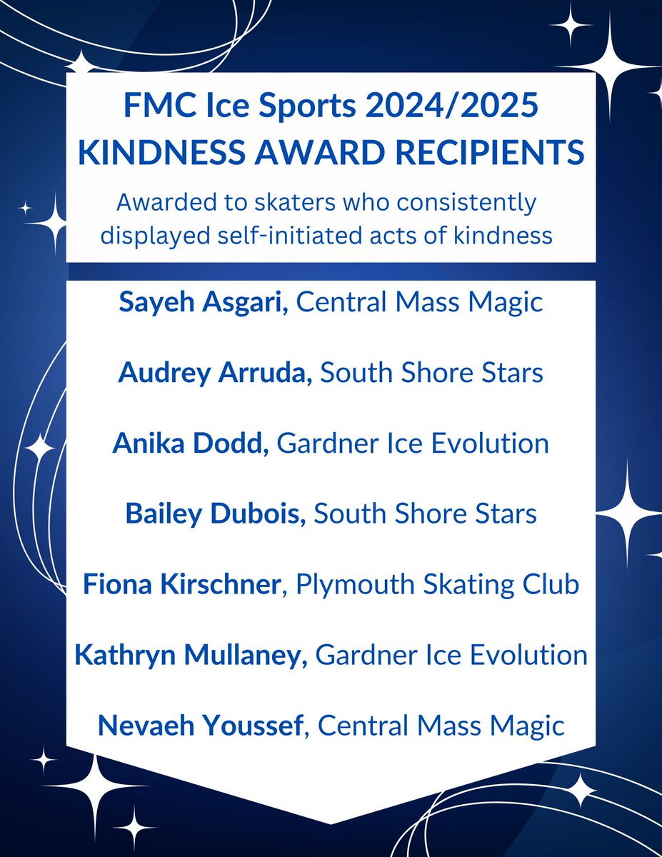 FMCIceSports's tweet photo. To all our honorees: Your kindness, sportsmanship, and dedication inspire us all. Congratulations! 🤩⛸️

#FMCIceSports #SkateWithHeart #KindnessOnIce #GoodSportAward #SeniorSpotlight https://t.co/YpztrBX8Z4